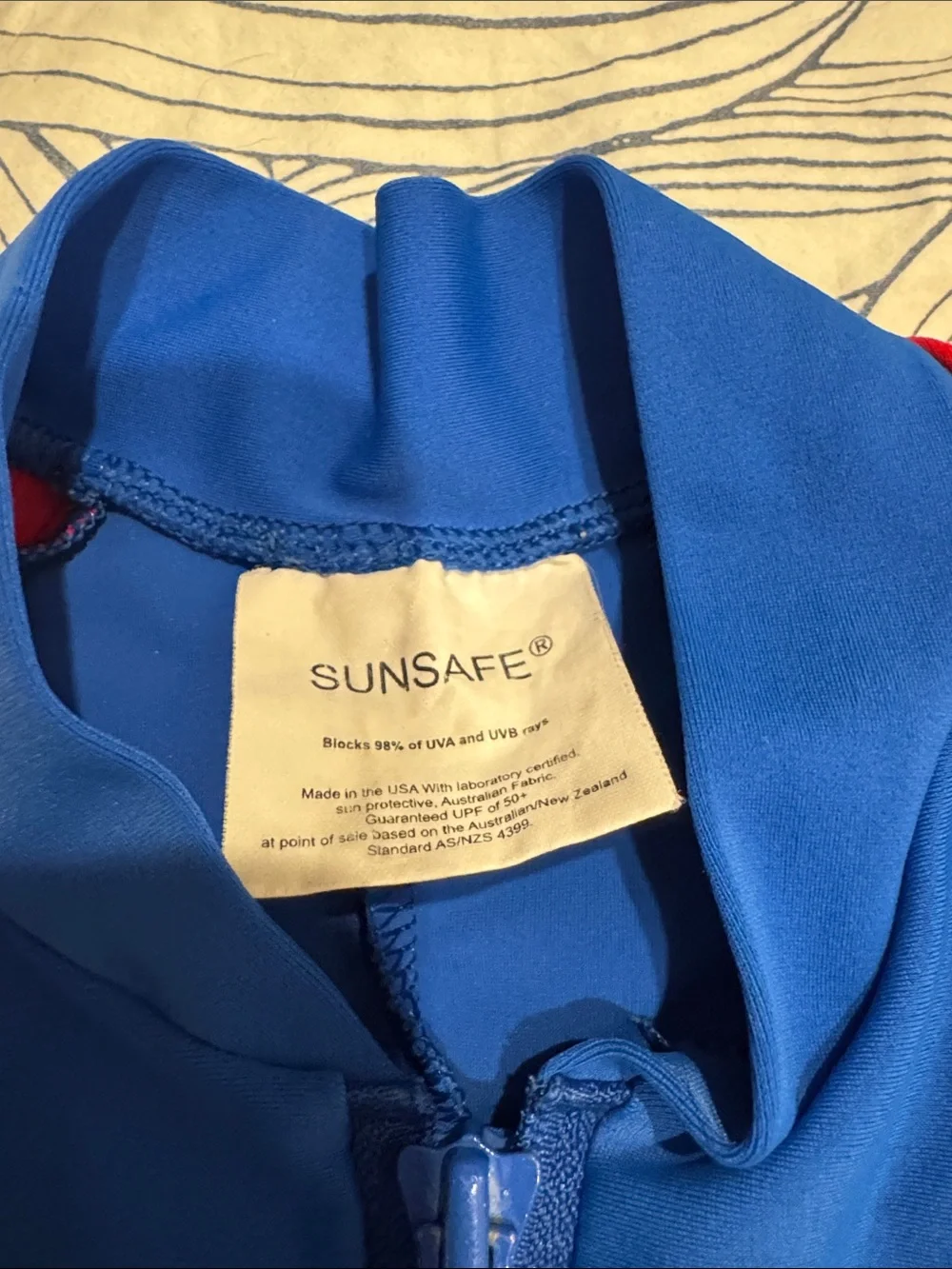 Sunsafe kids Blue & Red One-Piece Swim Suit boy girl 5 full coverage